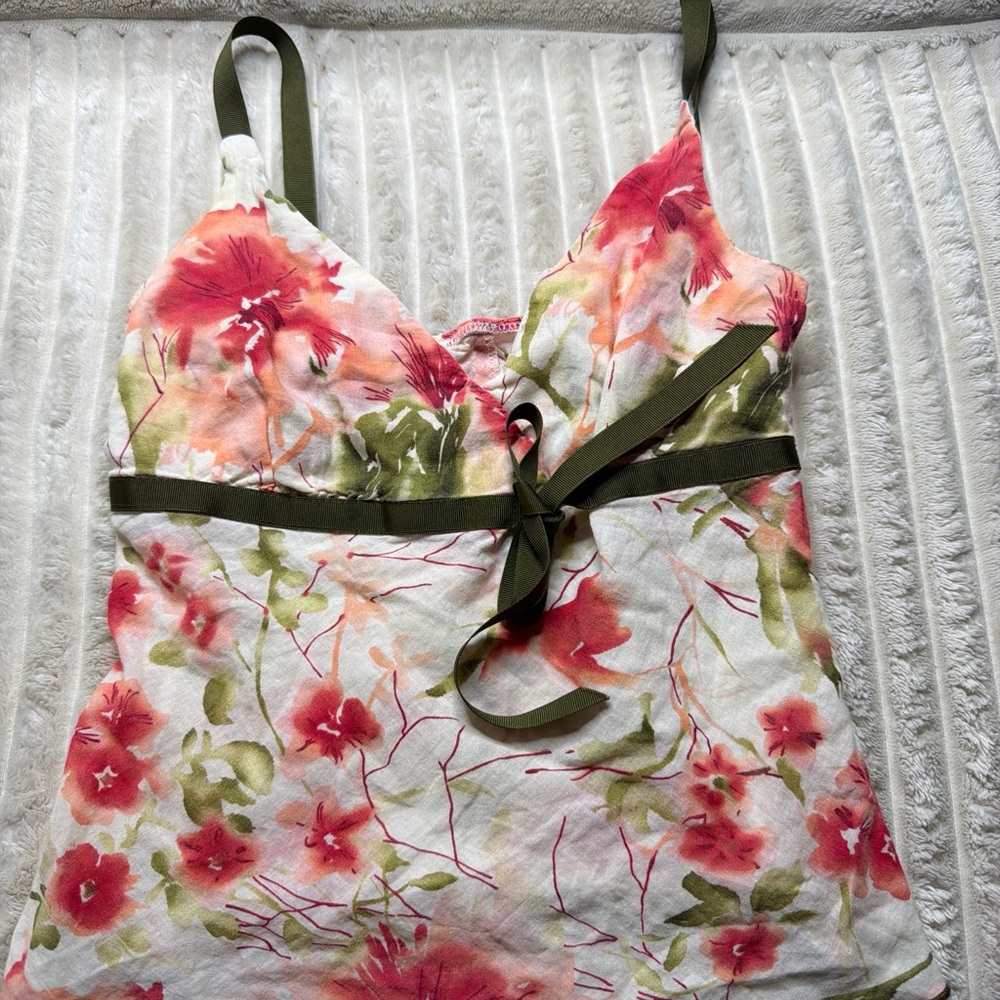 Floral Print Women's Top with Green Accents